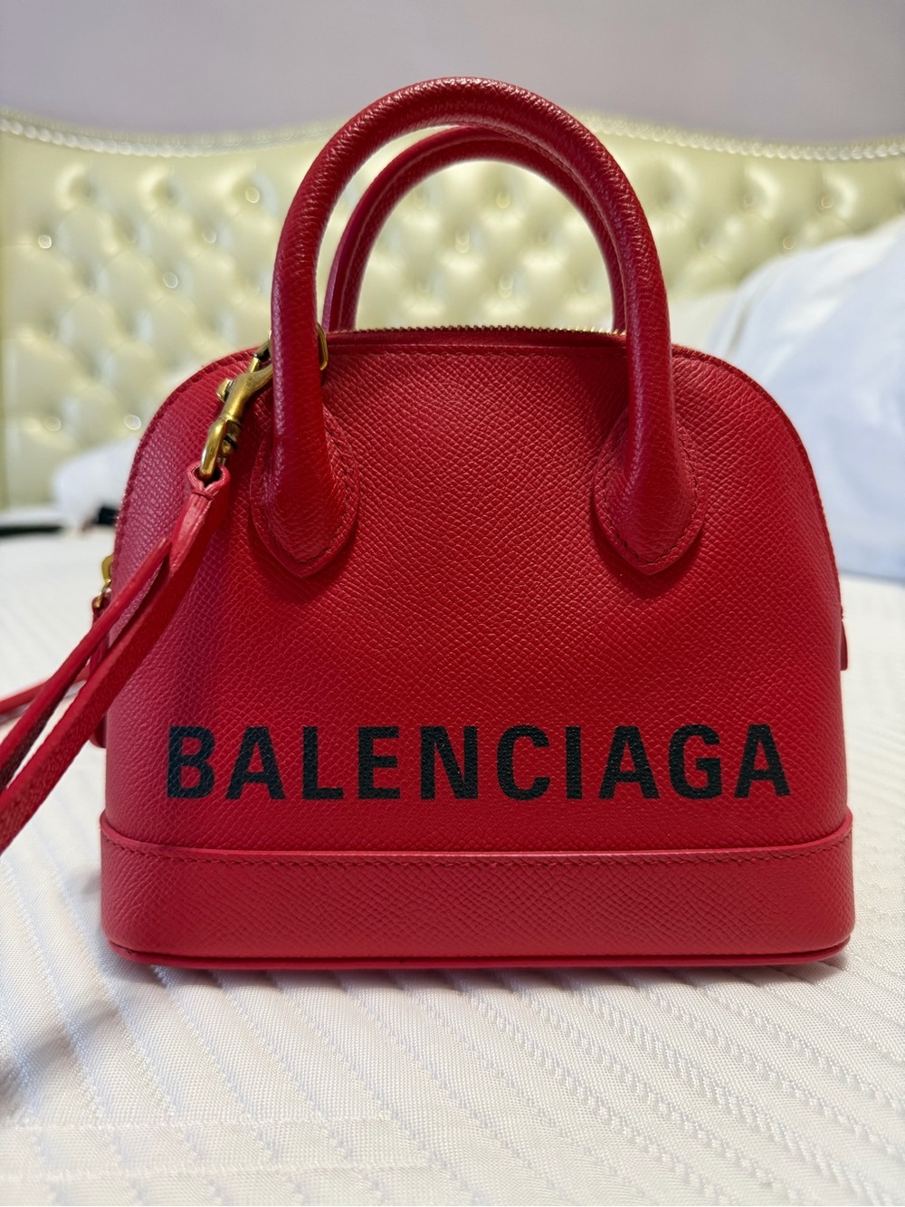 Balenciaga Red Leather Mini Dome Satchel with Black Logo
